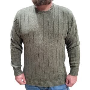 Geoffrey Beene Sage Gray Green Ribbed Cotton Crewneck Sweater XL Men Old Money